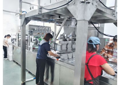 The installation of the Multi-head Scale Conveyor MAP Modified Atmosphere Packaging Machine for Fresh Mushroom